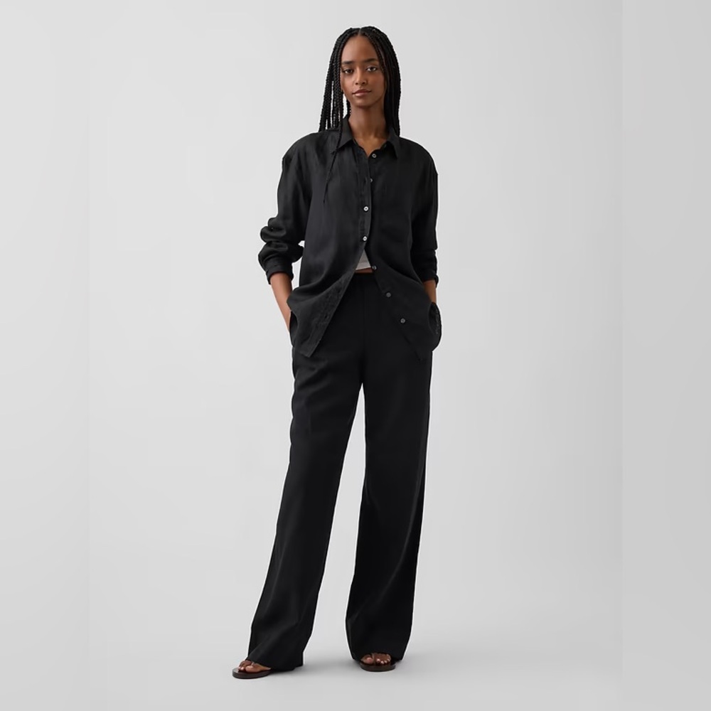 NWT! GAP Black Linen-Blend Easy Wide-Leg Pants - 🖤 877623 Small